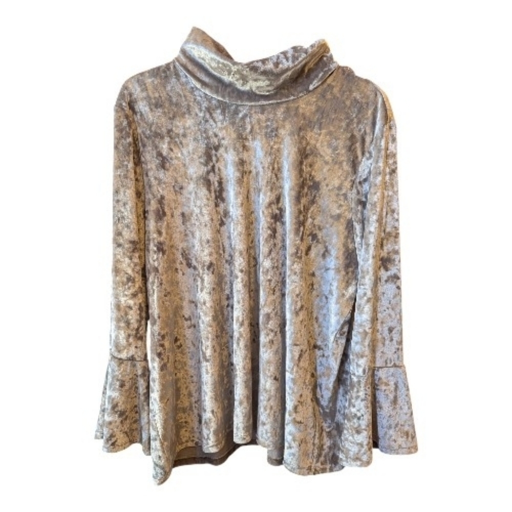 Petite XL Ruby Rd Silver Velvet Long Bell Sleeve Top - Picture 2 of 3